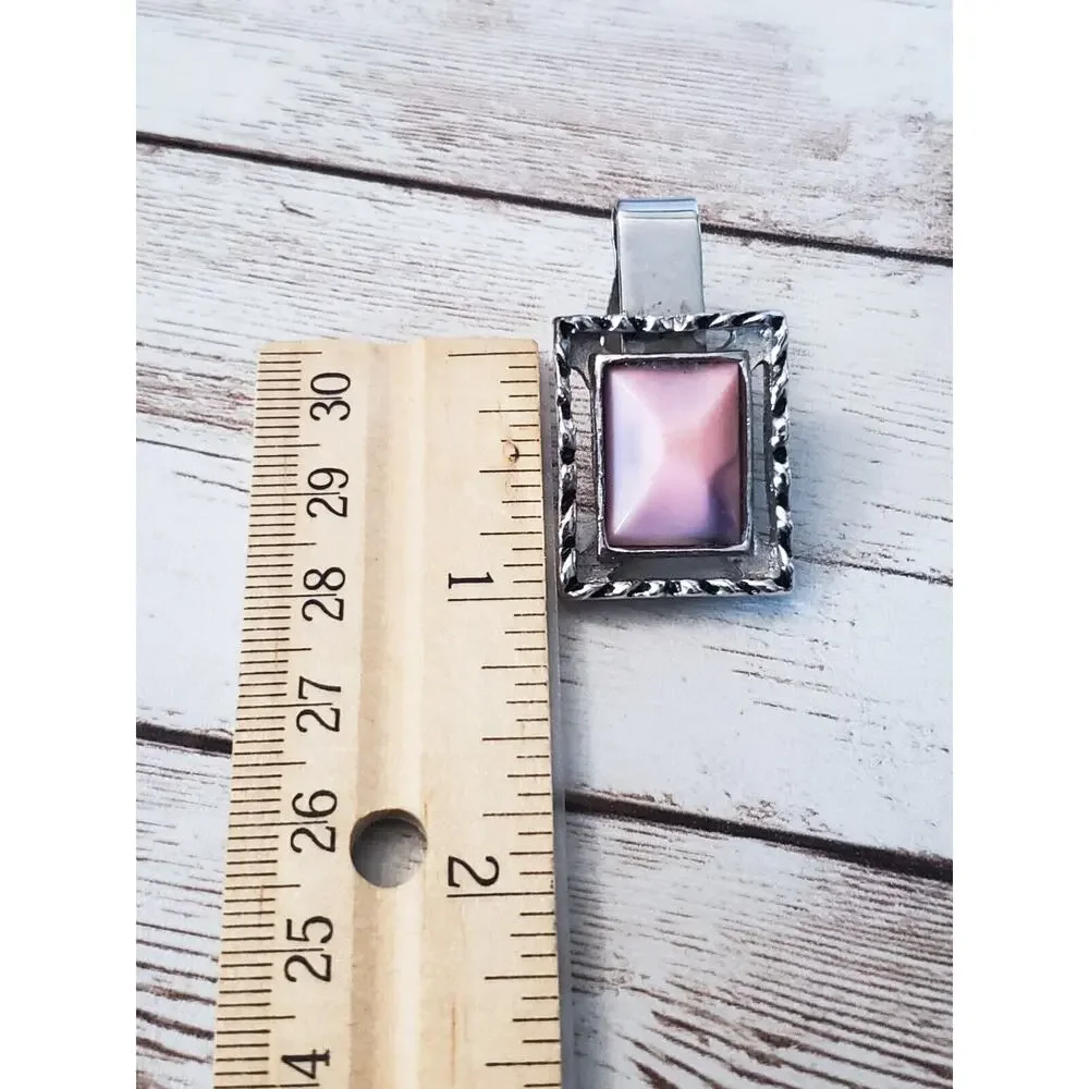Vintage Tie Clip - Silver Tone with Pink Stone